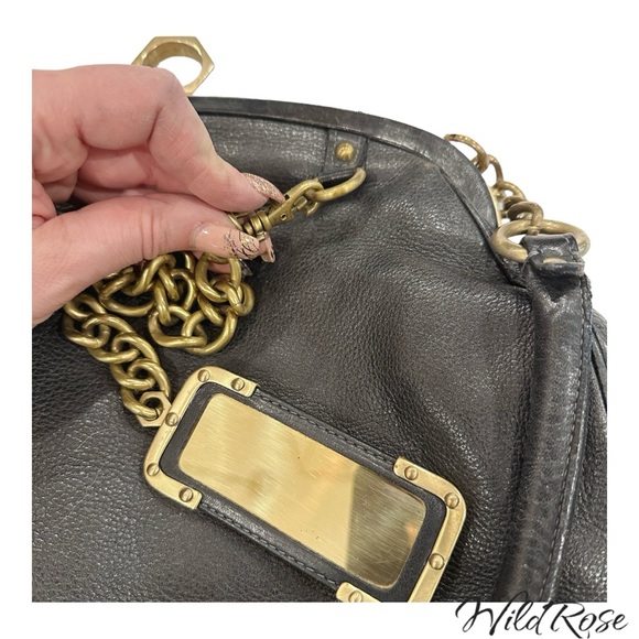 ZAC POSEN BLACK “ALEXIA” LEATHER SATCHEL BAG GOLD TONE HARDWARE - Picture 16 of 17